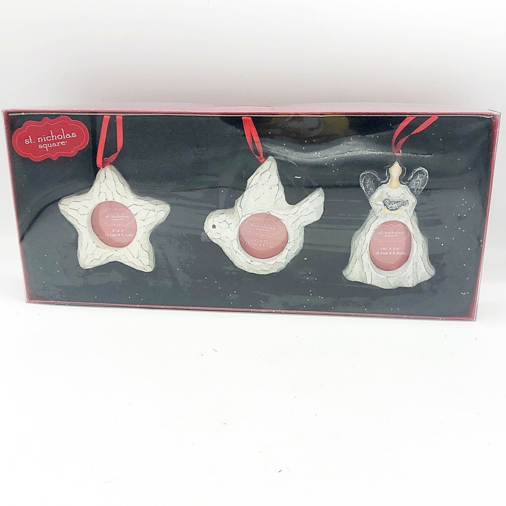 Set of 3 Carved‎ Look Photo Holder Ornaments St Nicholas Square